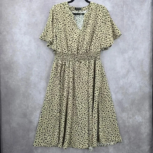 Bloomchic Allover Print Flutter Short Sleeve Flowy Flare Midi Dress XL NWOT - Picture 1 of 6